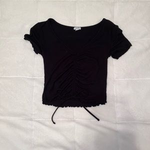 Garage black front cinched crop top